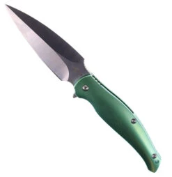 TwoSun Folding Knife Green Titanium Handle D2 Dagger Plain Edge TS248-GR-D2