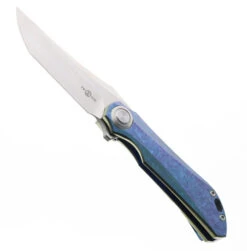 TwoSun Folding Knife Blue-Crystal Titanium Handle M390 Plain Edge TS196-Crystal