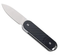 Two Sun Folding Knife Black Carbon Fiber Handle M390 Plain Edge Satin Finish TS362-M390-CF