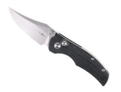 TwoSun Button Lock Pocket Knife Black Linen Micarta Handle D2 Plain Edge TS398