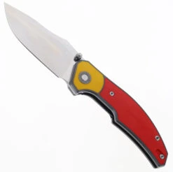 TwoSun TS416-D2 Flipper Pocket Knife Titanium & Red/Yellow G10 Inlay D2 Steel