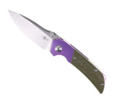 TwoSun Folding Knife Green Micarta/Purple Titanium Handle D2 Plain Edge TS369-PUR