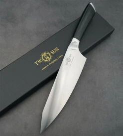 TwoSun Kitchen Chef Fixed Blade Knife Black G10 Handle 14C28N Plain Edge TS966-14C28N